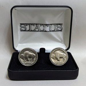 🆕 BUFFALO NICKEL CUFF LINKS w/ POLISHED SILVER PLATE ROPE EDGE - MEN